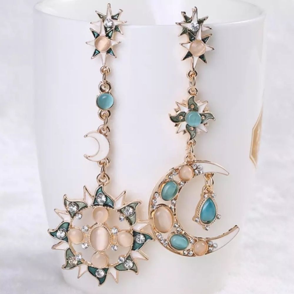 BOHEMIAN Sun & Moon Goldtone Stud Earrings